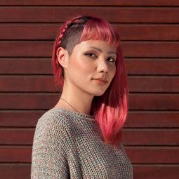 medium length long pink hair undercut