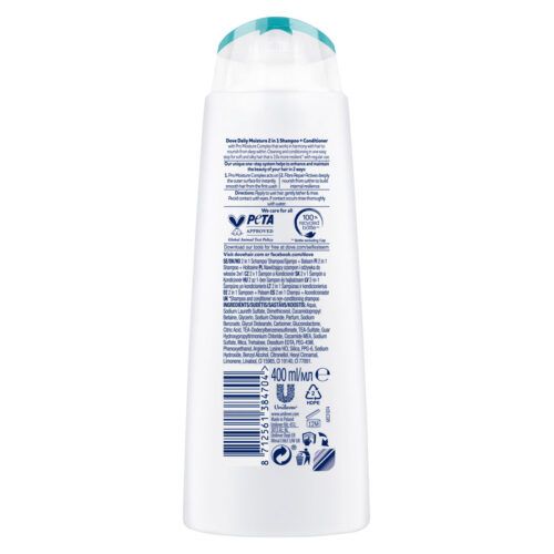 Dove Daily Moisture 2in1 Shampoo and Conditioner Back of Bottle
